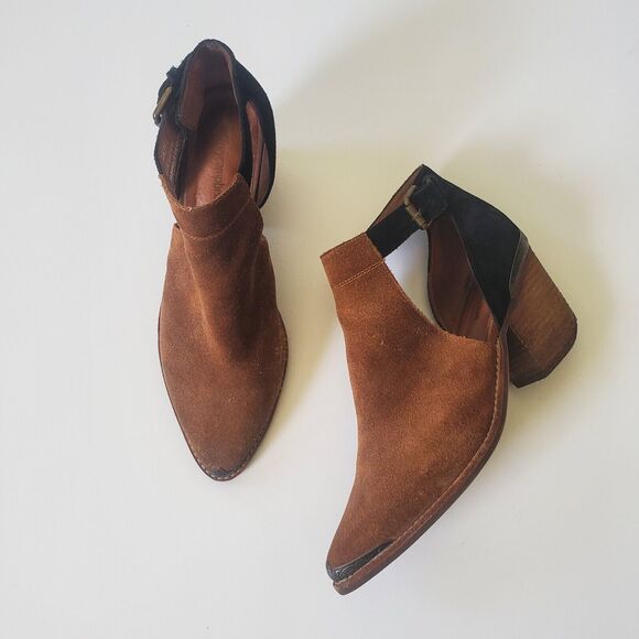 Jeffrey Campbell Shoes - Jeffrey Campbell Woodruff Cutout Booties Brown Black Colorblock Suede Western